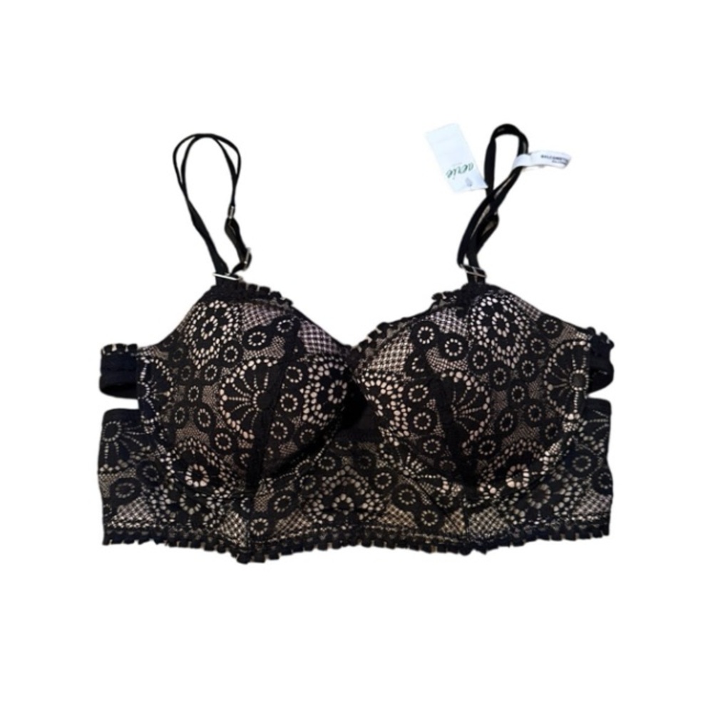 Aerie‎ Balconette Real Good Black Cream Floral Lace Bra Sz 32C NEW